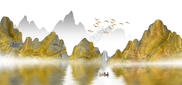 中国风金色山水画高清图片