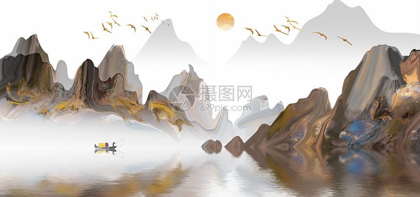 中国风金色山水画图片