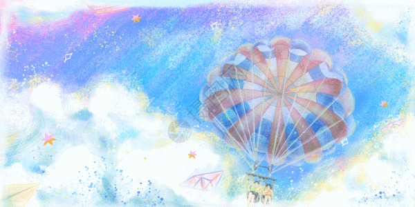 男孩旅行天空跳降落伞的情侣GIF动图高清图片