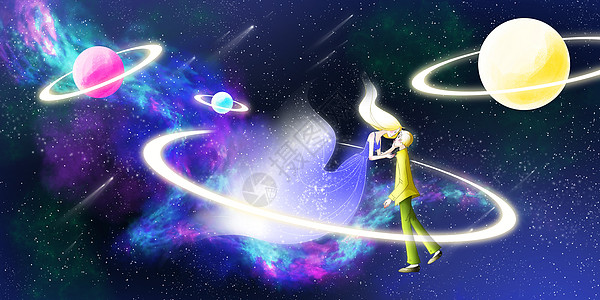 宇宙繁星七夕情人节宇宙中的情侣插画