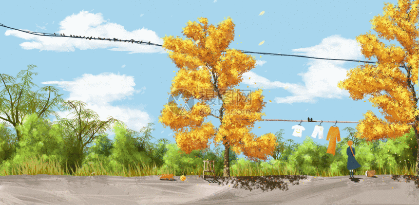 农家秋日清新风景gif动图图片-正版gif素材401584492