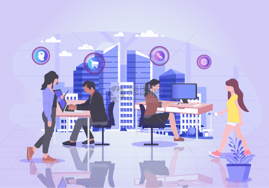 白领职场商务办公gif便捷立体插画