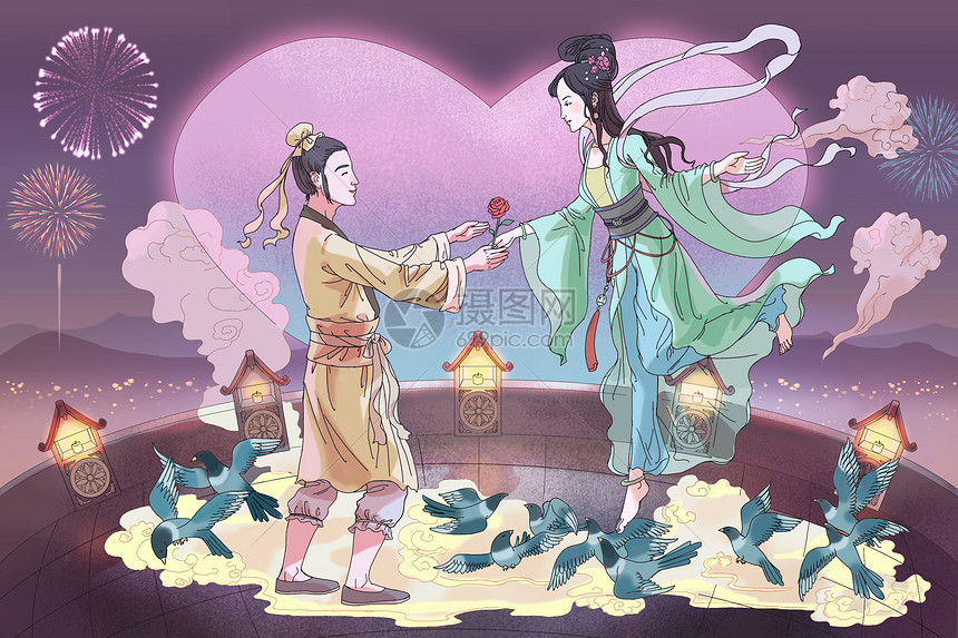 七夕牛郎织女鹊桥相会