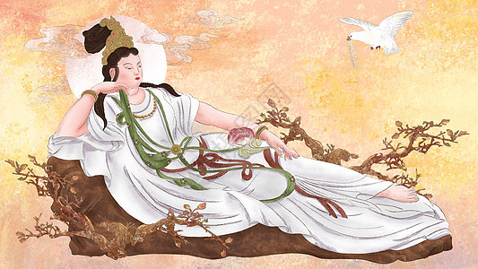 中国风工笔观音菩萨人物画背景图片