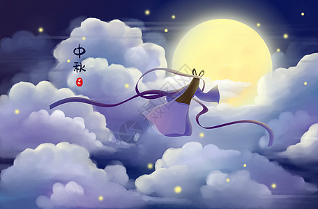 小清新中秋节嫦娥奔月插画图片