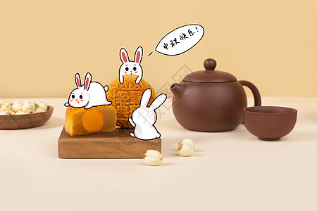 创意中秋节兔子吃月饼图片