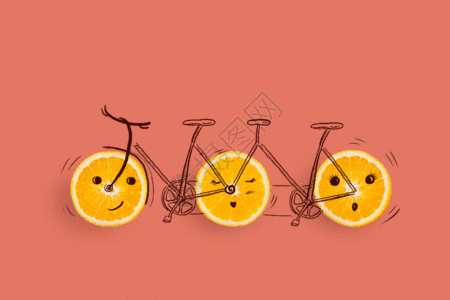 绿色橘子水果自行车gif高清图片
