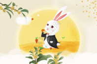 中秋节手绘兔子吃月饼赏桂花GIF图片