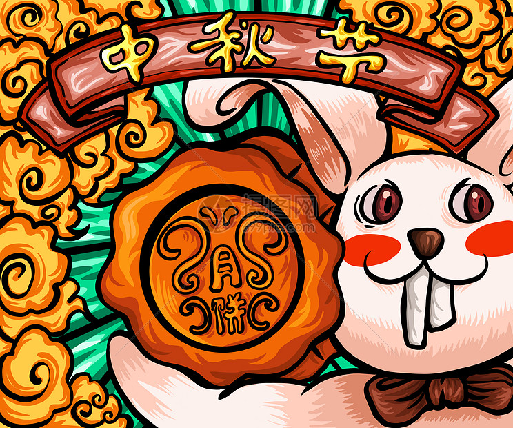 中秋节之抱着月饼的兔子图片