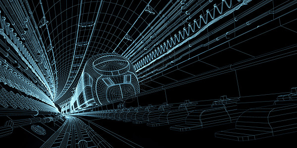 高原铁路酷炫高铁动车隧道场景设计图片