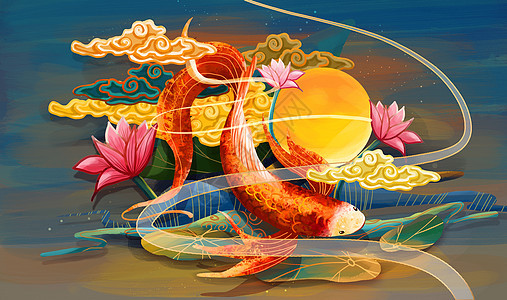 金鱼仙境重彩中国风图片
