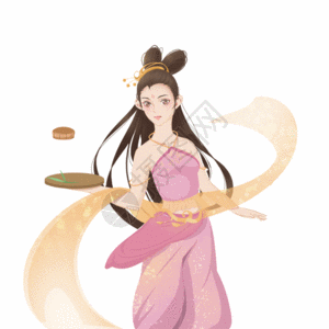 古代怀孕的女子中秋节古代女孩古装美女手持月饼GIF高清图片