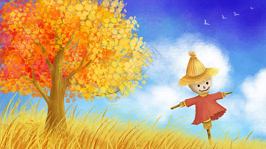 秋天里的稻草人背景图片