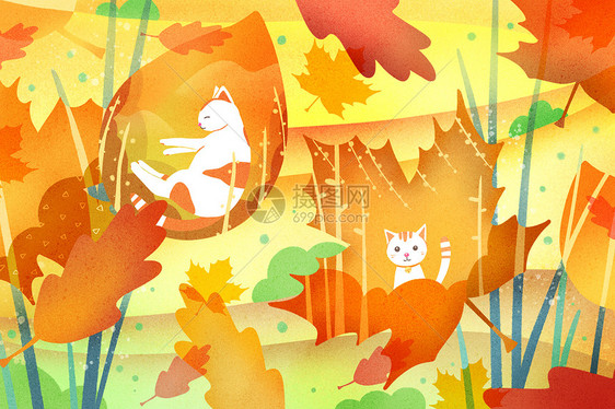 秋分秋天猫咪在落叶中玩耍图片