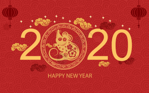 新年贺卡红色喜庆2020鼠年春节插画GIF高清图片