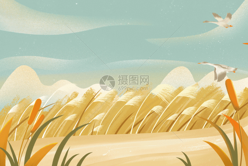 gif动图 插画动图 秋天秋分女孩骑大雁飞翔插画gif.psd,gif 860_574