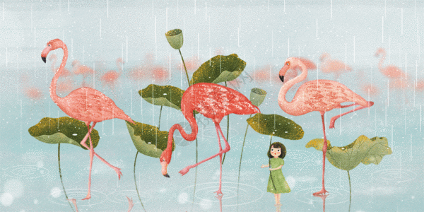 寒露下雨仙鹤二十四节气插画动图高清图片