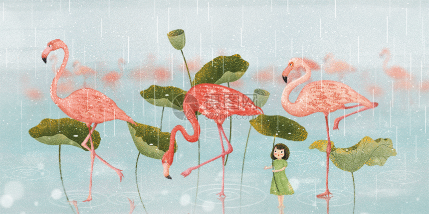gif动图 插画动图 寒露下雨仙鹤二十四节气插画动图.psd,gif 860_430