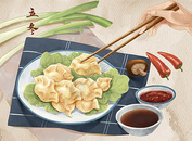 立冬吃饺子插画图片