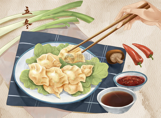 立冬吃饺子插画图片