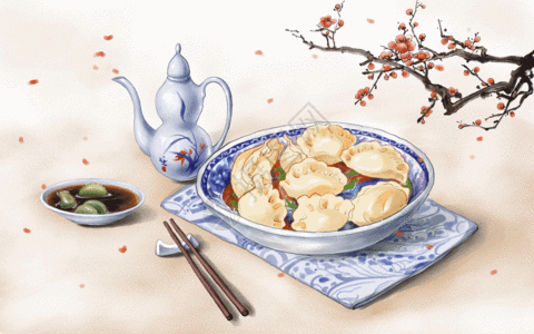 手绘中国风立冬吃饺子GIF高清图片