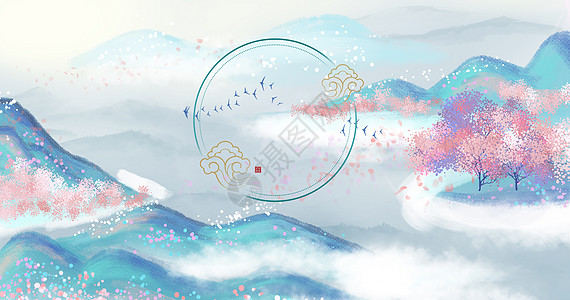 彩色手绘中国风背景高清图片