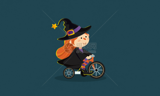 万圣节骑自行车的女巫GIF图片