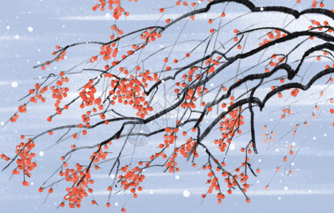 冬天手绘插画冬天雪花柿子树插画GIF高清图片