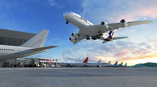 飞机起飞背景创意机场场景设计图片