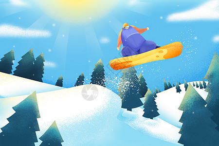 冬季暖阳雪山单板滑雪运动清新噪点插画图片
