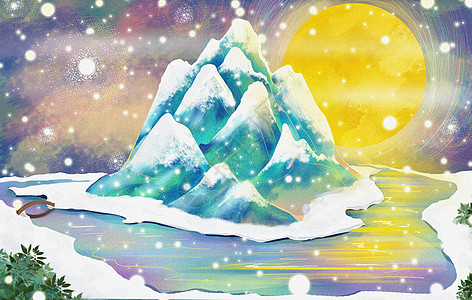 创意雪景月亮创意雪景插画高清图片