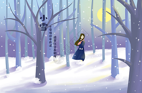 小清新小雪少女插画背景图片