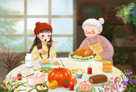 卡通老奶奶感恩节GIF高清图片
