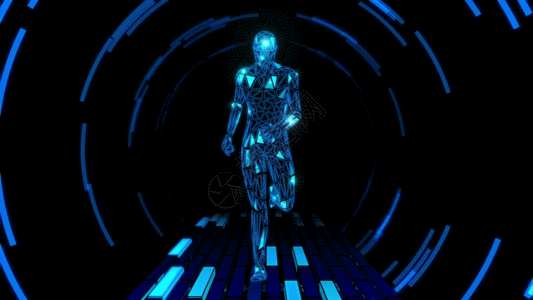 大气蓝色科技人物奔跑LED背景GIF图片