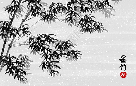 中国风冬季雪景墨竹图片