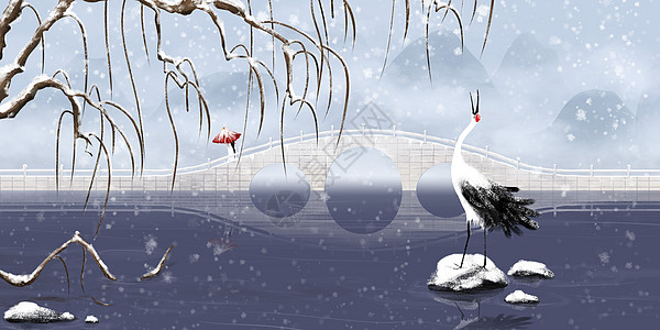 手绘中国风冬天插画背景图片