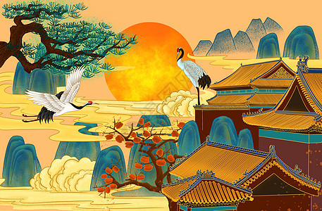节日仙境仙鹤背景背景图片