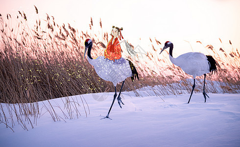 雪地里的鹤和小道士图片