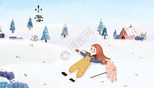 躺在雪地里的少女在小雪天外出游玩图片