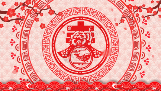 双祥云中国风剪纸春节舞台背景高清图片