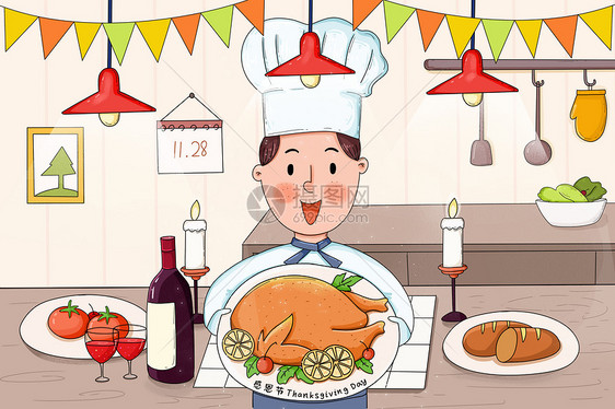 感恩节厨师插画图片