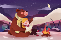 冬季女孩与小熊儿童插画图片