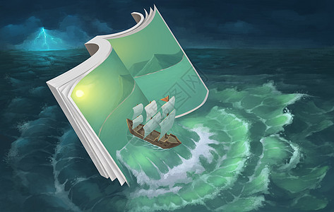 三亚帆船书世界的扬帆起航插画