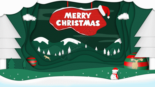圣诞麋鹿圣诞节剪纸风插画GIF高清图片