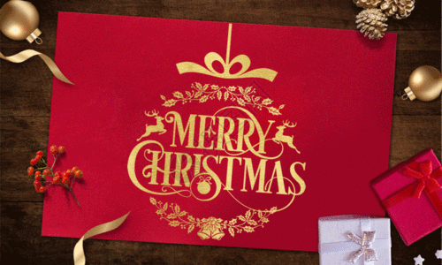 圣诞节手指创意画红金简洁圣诞英文海报GIF高清图片