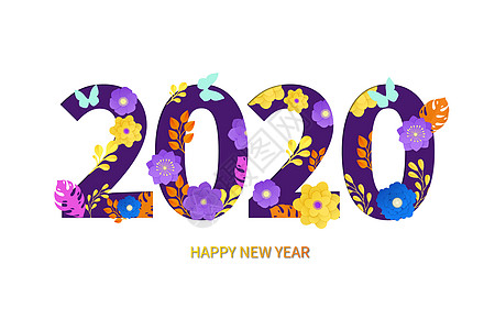 year新年2020艺术字插画插画
