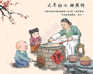春节过年大年初七摊煎饼背景图片