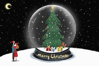 圣诞节水晶球情侣插画图片