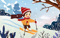 小清新之冬天小女孩滑雪插画图片