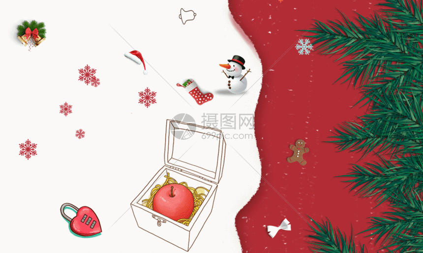 卡通温馨红苹果平安夜海报gif图片